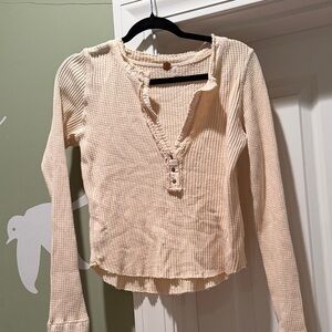 Elegant Cream Waffle Knit Long Sleeve Top